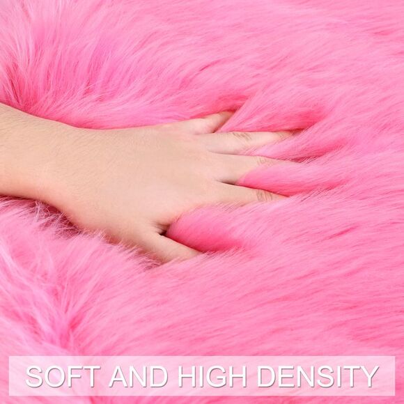 Faux Fur Round Rug Fluffy Area Rugs for Bedroom 2 x 2 Feet Rose Red - Picture 5 of 6